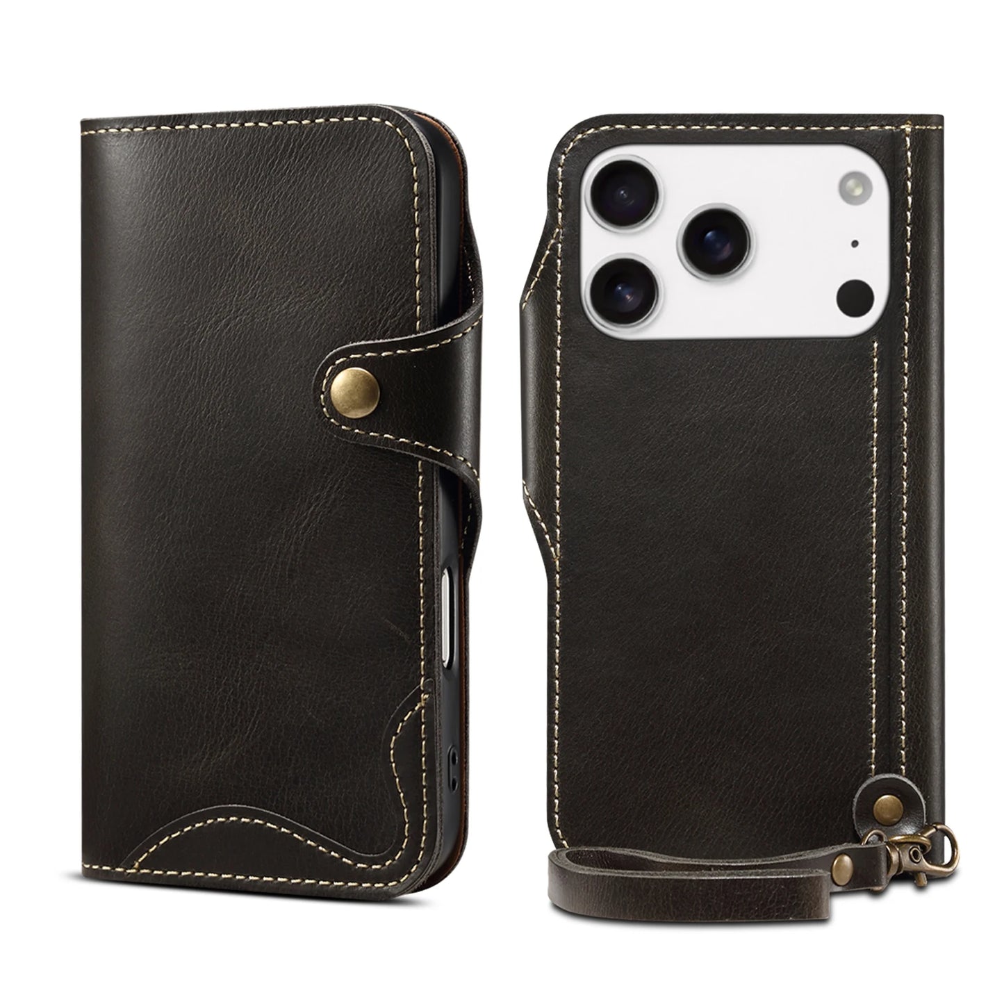 Luxury Cow Leather Case, Flip Wallet Card Holder, Vintage Style, Shockproof Resistant iPhone Case