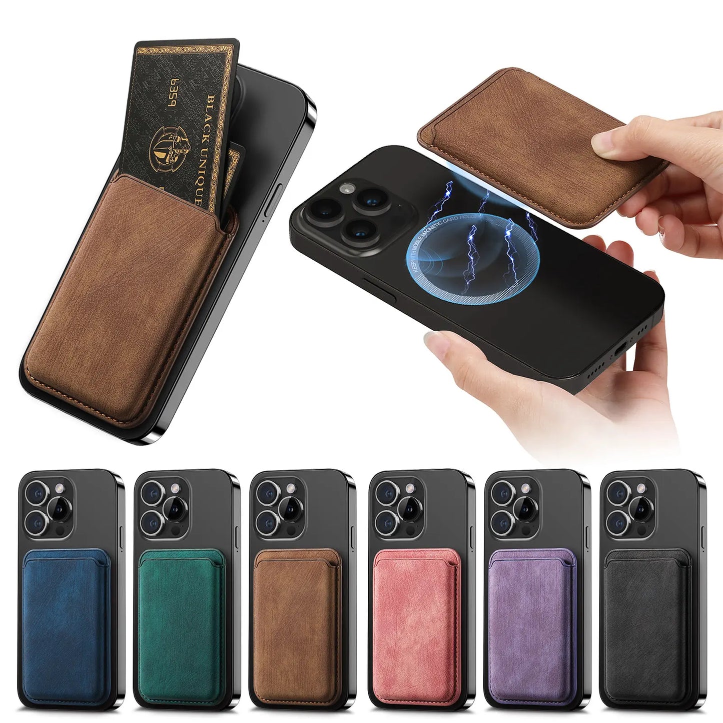 Premium Matte Leather iPhone Card Holder, Card Holder For Mag Safe Wireless Charging