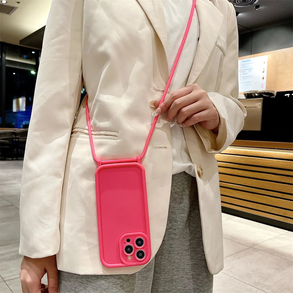 High Quality iPhone Case with Crossbody Adjustable Strap, Premium Silicone Case