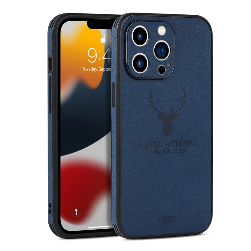 Luxury Deer Leather iPhone Case,  Shockproof Resistant, Soft Leather, All Around Protection and Camera Lens Protection