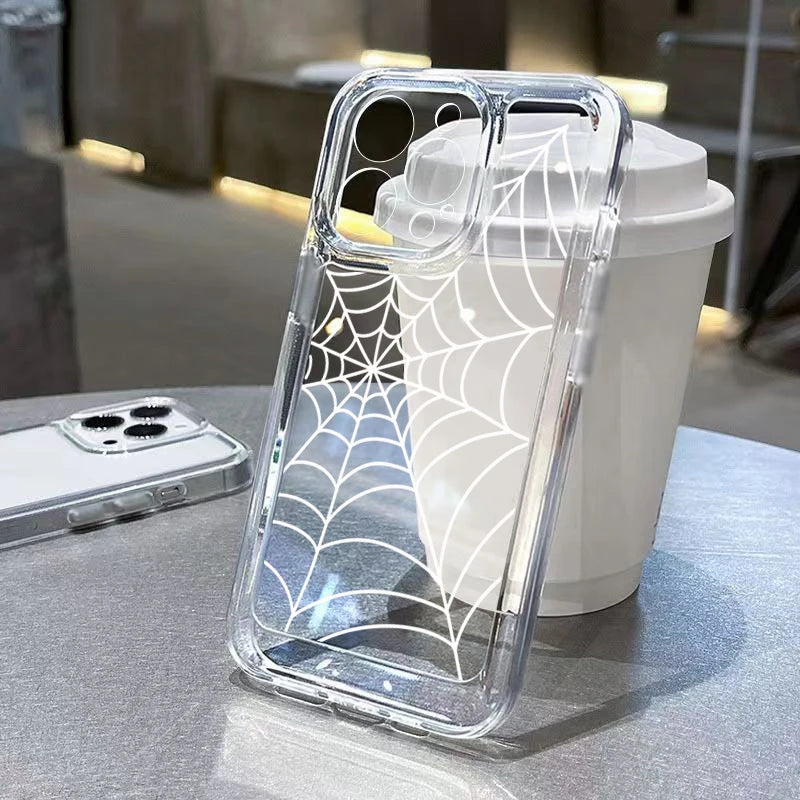 High Quality Silicone Phone Case, Clear Spider Pattern Design, Camera Lens Protection Phone Case, Shock-proof Resistant