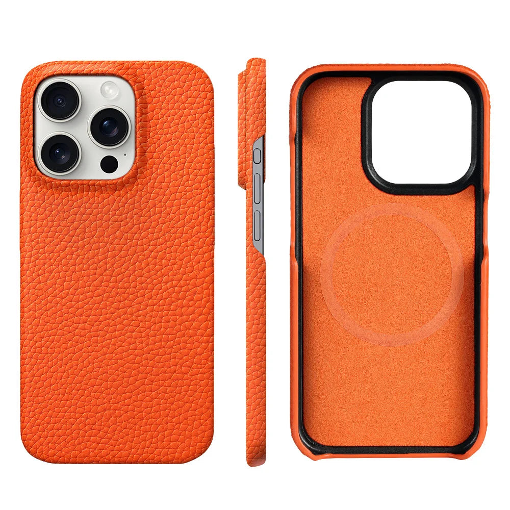 Premium Quality Magsafe Case for iPhone, Natural Leather, Magnetic Charging Case, Anti-fingerprint and Shock-proof Case.