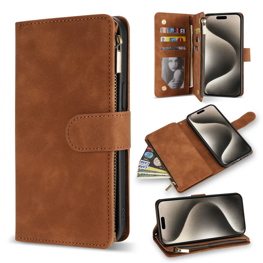 Premium Leather Case for iPhone, Wallet Multi-card Stand, Magnetic Flip Leather Case, 360 Protection