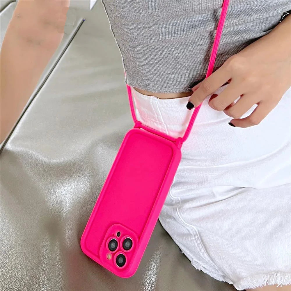 High Quality iPhone Case with Crossbody Adjustable Strap, Premium Silicone Case