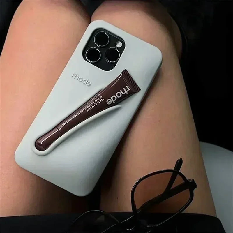 Luxury Silicone Case For iPhone with Lipstick Portable Holder, Unique Design and Shock-proof Resistant Material
