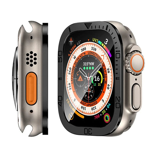 Screen Protector For Apple Watch Ultra, 49mm, Metal Case Accessories Cover Frame +Tempered Glass For iWatch Ultra 2 49mm