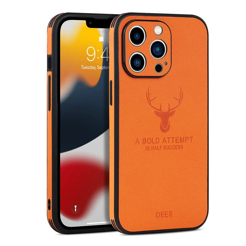 Luxury Deer Leather iPhone Case,  Shockproof Resistant, Soft Leather, All Around Protection and Camera Lens Protection