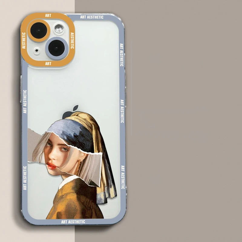 Luxury Artistic Aesthetic History Design, David and Mona Lisa Clear Case For iPhone, Shockproof Case, Magsafe With Camera Protection, Dustproof Resistant, Bumper Cover