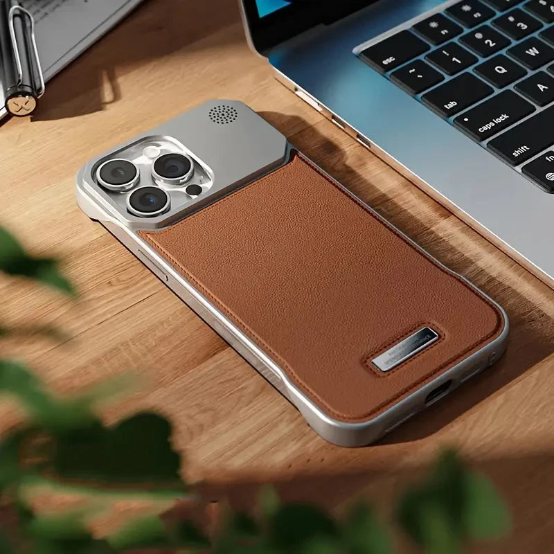 Luxury Leather Phone Case for iPhone, Magnetic Wireless Charging Case, Unique Design, Shockproof Resistant