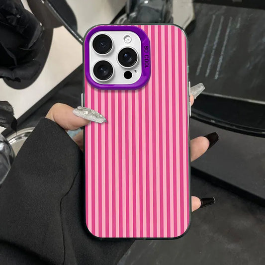 Premium Pink Stripes Phone Case For iPhone, Matte Design, Shockproof Back Cover