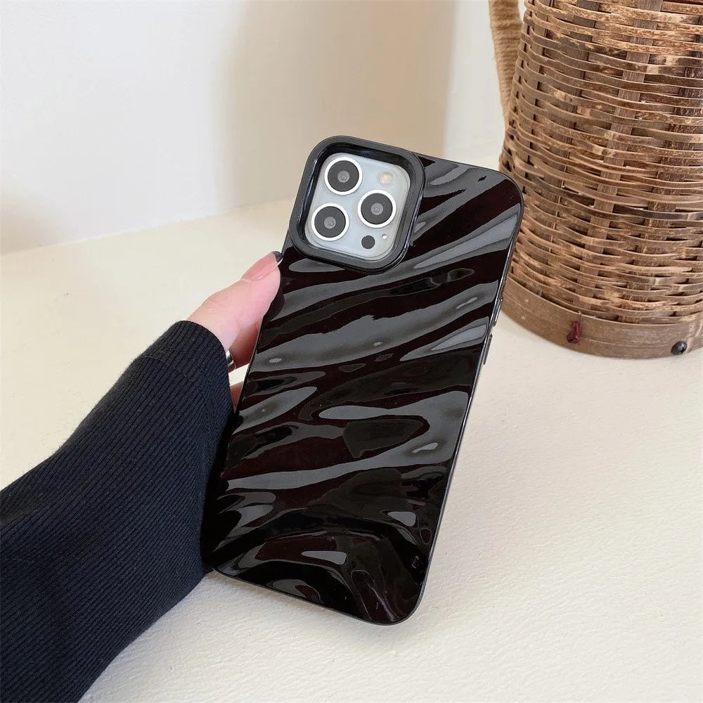 Luxury 3D Wave Glossy Case For iPhone, Bright Bumper Cover, Shockproof Resistant
