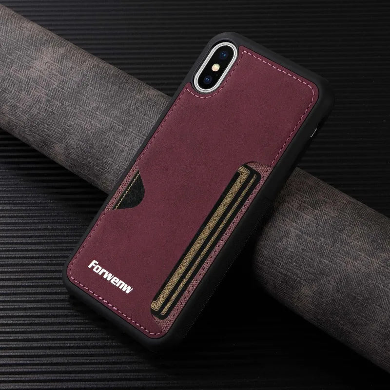 Luxury Leather Case for iPhone with Card Holder Slot, Soft Leather, All Around Protection Phone Case