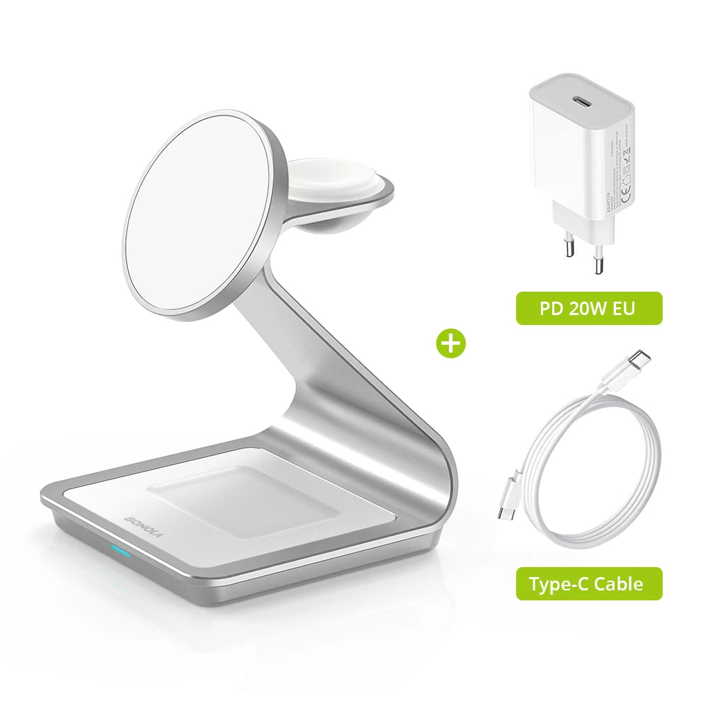 High Quality Charging Station, Magnetic 3 in 1 Wireless Charger for iPhone 15 Pro Max/14/13, Apple Watch and Air Pods, 30W.