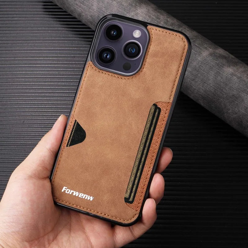 Luxury Leather Case for iPhone with Card Holder Slot, Soft Leather, All Around Protection Phone Case