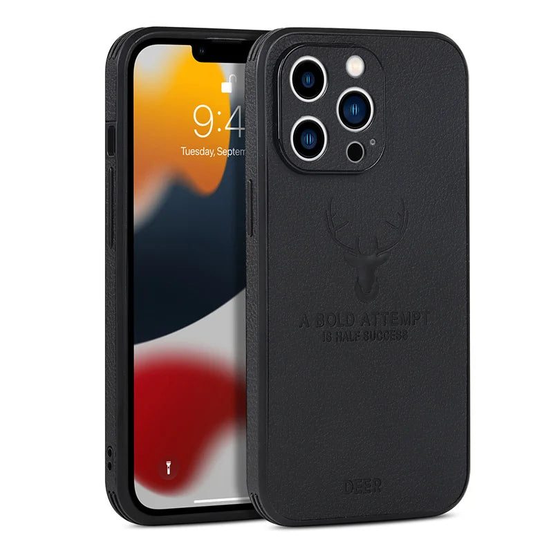 Luxury Deer Leather iPhone Case,  Shockproof Resistant, Soft Leather, All Around Protection and Camera Lens Protection