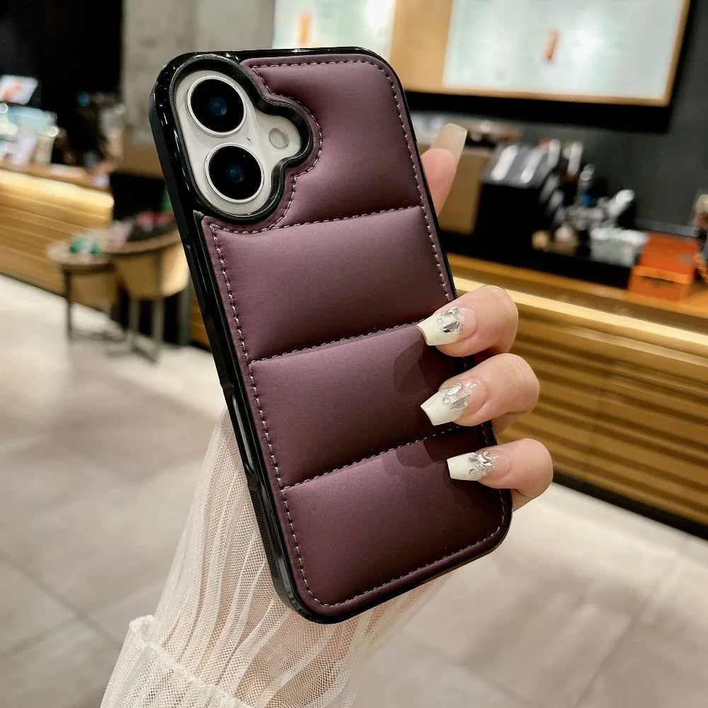 High Quality Puffer Phone Case for iPhone, Solid Color, Shockproof Protection, Soft Cover