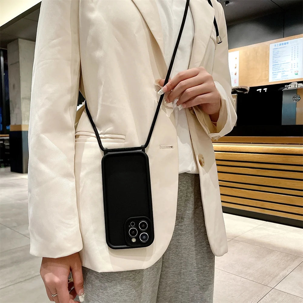 High Quality iPhone Case with Crossbody Adjustable Strap, Premium Silicone Case