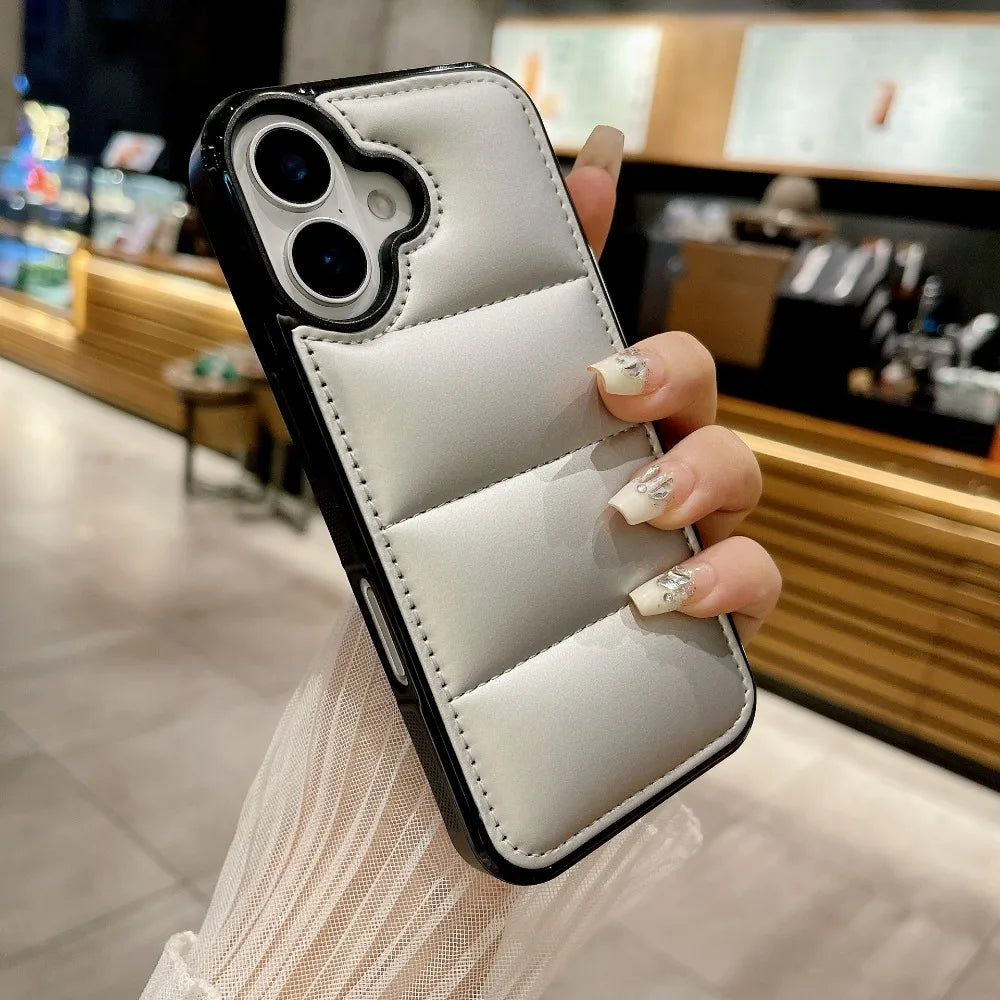 High Quality Puffer Phone Case for iPhone, Solid Color, Shockproof Protection, Soft Cover