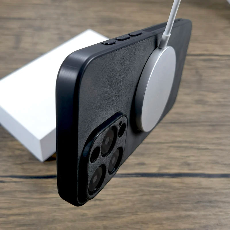 Luxury Leather Case For iPhone, For MagSafe Charging, Full Cover and Camera Lens Protection