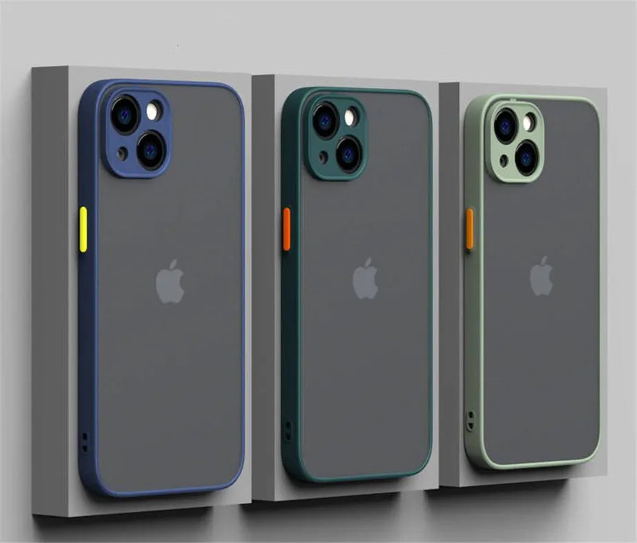 High Quality Shockproof Matte Case For iPhone 16 15 14 Plus 13 11 12 Pro Max, Luxury Silicone Bumper with Clear Back Cover and Unique Color