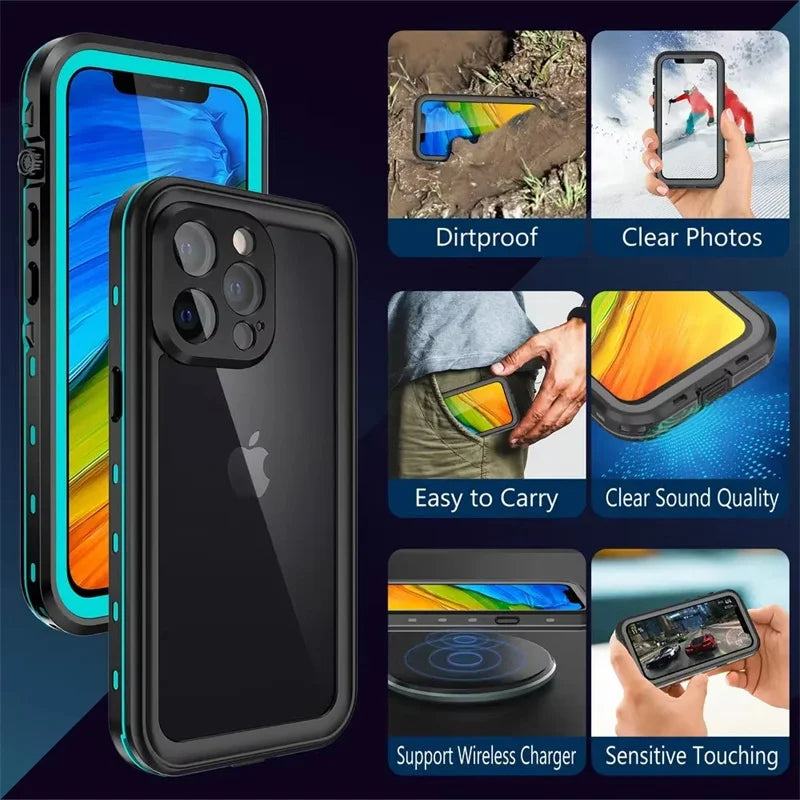 High Quality iPhone Case, Waterproof Cases for Diving,  360 Protection, Shockproof Protect Cover