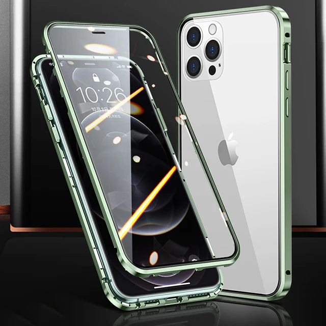 High Quality iPhone Case, 360°Full Metal Protection, Magnetic Phone Case For iPhone, Double-Sided Glass Cover