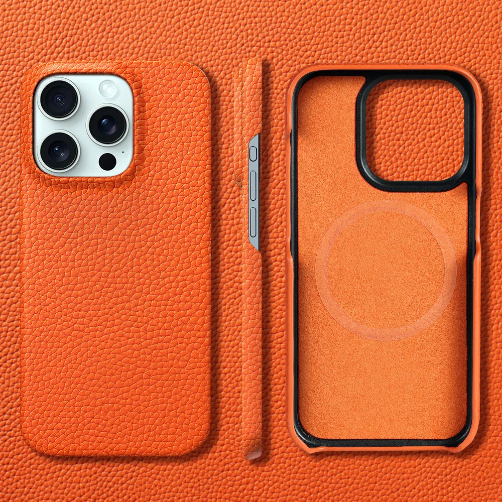 Premium Quality Magsafe Case for iPhone, Natural Leather, Magnetic Charging Case, Anti-fingerprint and Shock-proof Case.