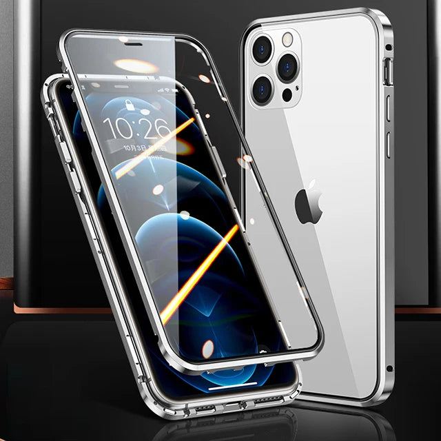 High Quality iPhone Case, 360°Full Metal Protection, Magnetic Phone Case For iPhone, Double-Sided Glass Cover