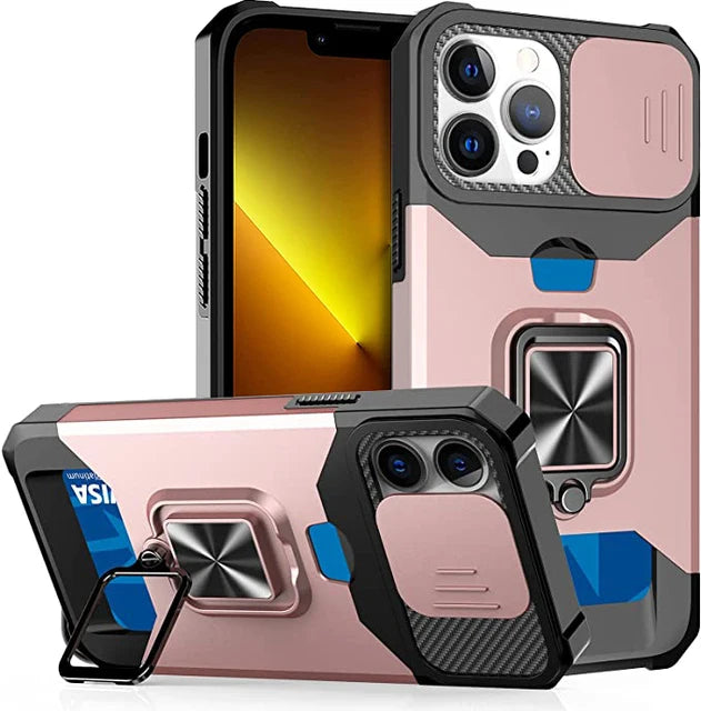 Rugged Magnetic 360° iPhone Case with Card Slot and Camera Cover