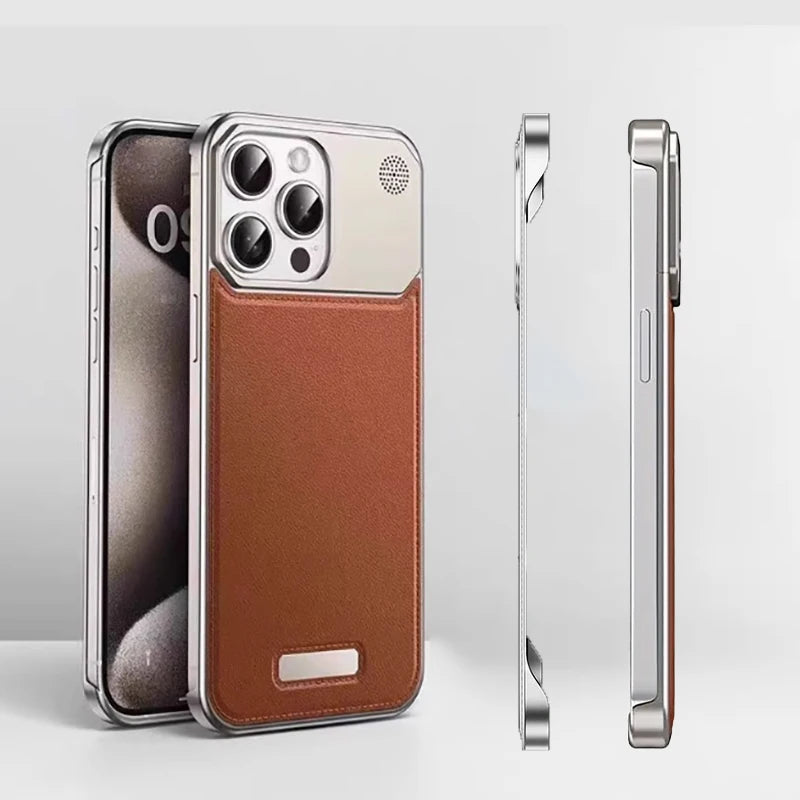 Luxury Leather Phone Case for iPhone, Magnetic Wireless Charging Case, Unique Design, Shockproof Resistant