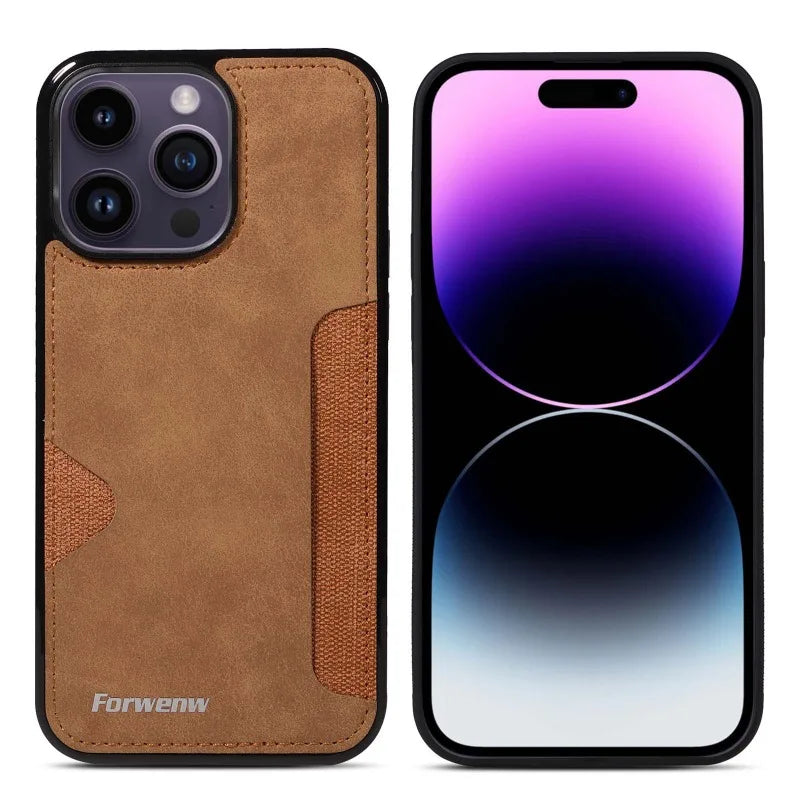 Luxury Leather Case for iPhone with Card Holder Slot, Soft Leather, All Around Protection Phone Case