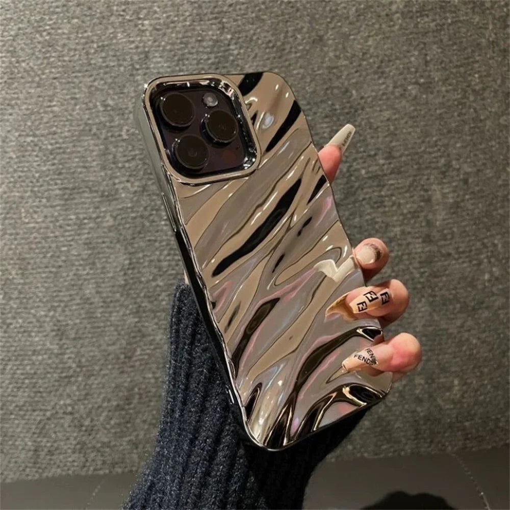Luxury 3D Wave Glossy Case For iPhone, Bright Bumper Cover, Shockproof Resistant