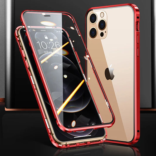 High Quality iPhone Case, 360°Full Metal Protection, Magnetic Phone Case For iPhone, Double-Sided Glass Cover