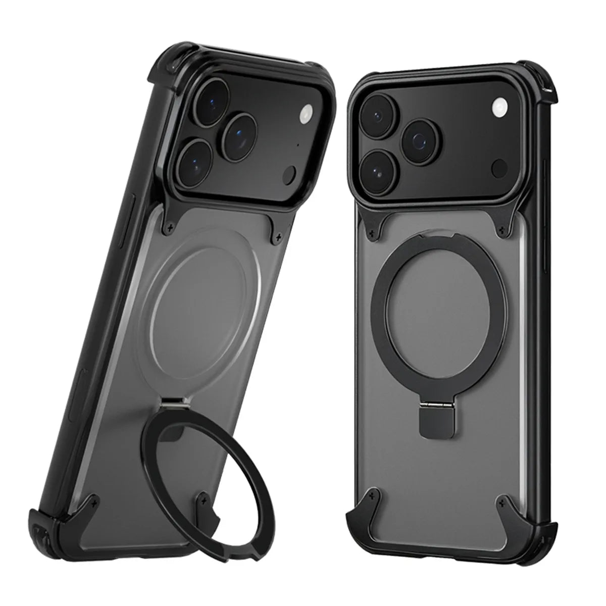 Premium Aluminum Magnetic Ring Stand Shockproof Case for iPhone 17 Pro, 16 Pro Max & 15 Pro Air