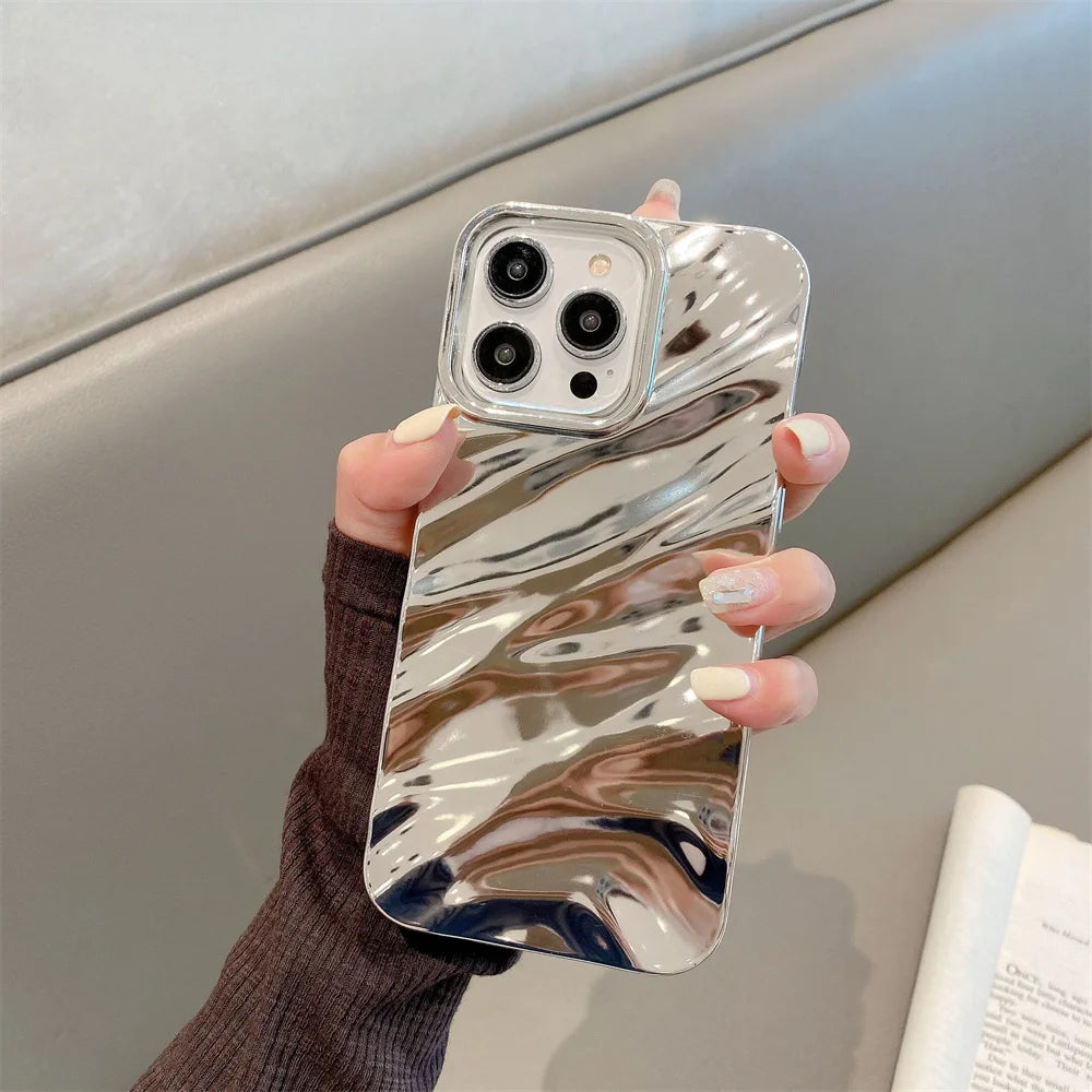 Luxury 3D Wave Glossy Case For iPhone, Bright Bumper Cover, Shockproof Resistant