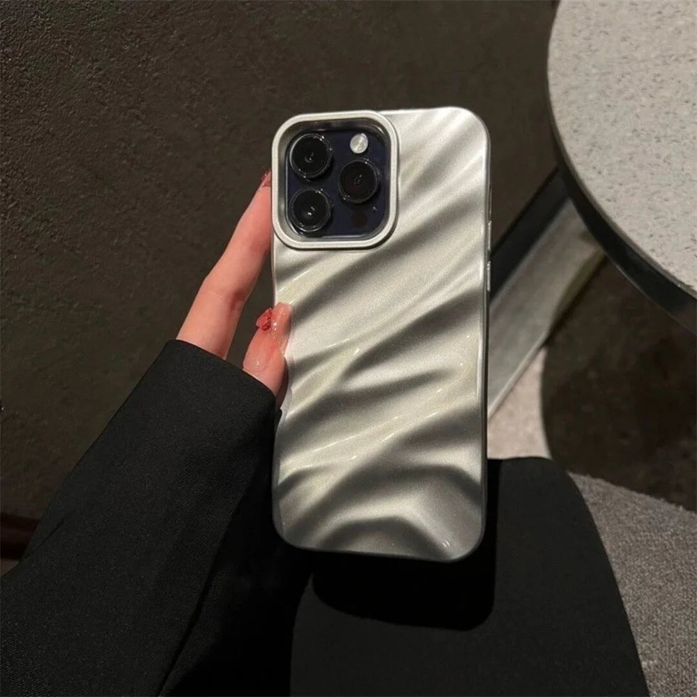 Luxury 3D Wave Glossy Case For iPhone, Bright Bumper Cover, Shockproof Resistant