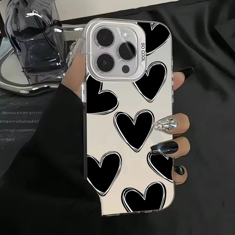 Luxury Love Heart  Electroplate Silver Case For iPhone, Shockproof Back Cover, All Around Protection Phone Case