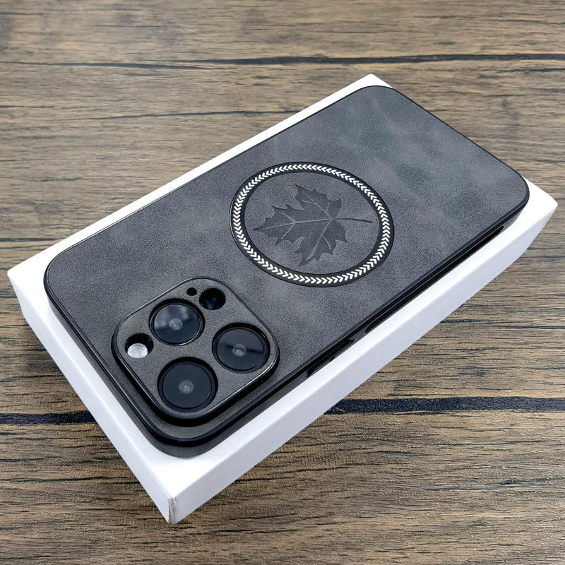 Luxury Leather Case For iPhone, For MagSafe Charging, Full Cover and Camera Lens Protection