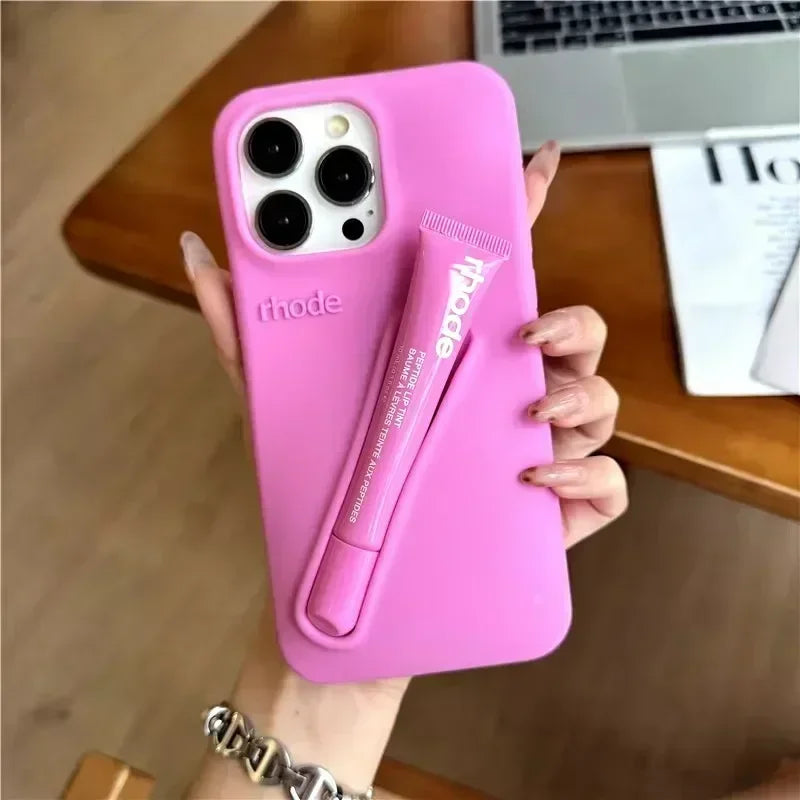 Luxury Silicone Case For iPhone with Lipstick Portable Holder, Unique Design and Shock-proof Resistant Material
