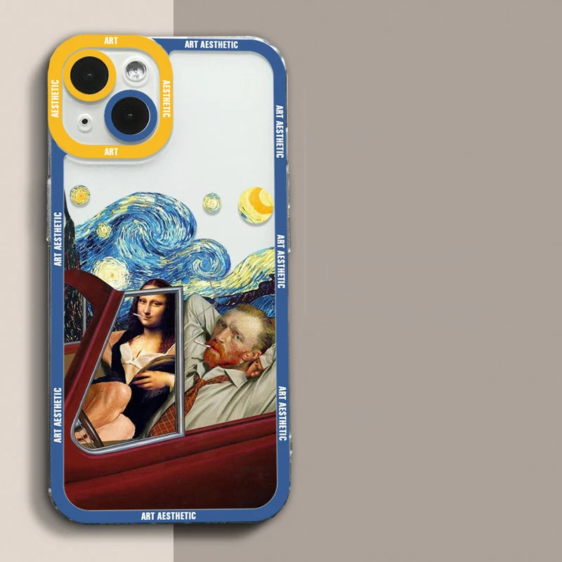 Luxury Artistic Aesthetic History Design, David and Mona Lisa Clear Case For iPhone, Shockproof Case, Magsafe With Camera Protection, Dustproof Resistant, Bumper Cover