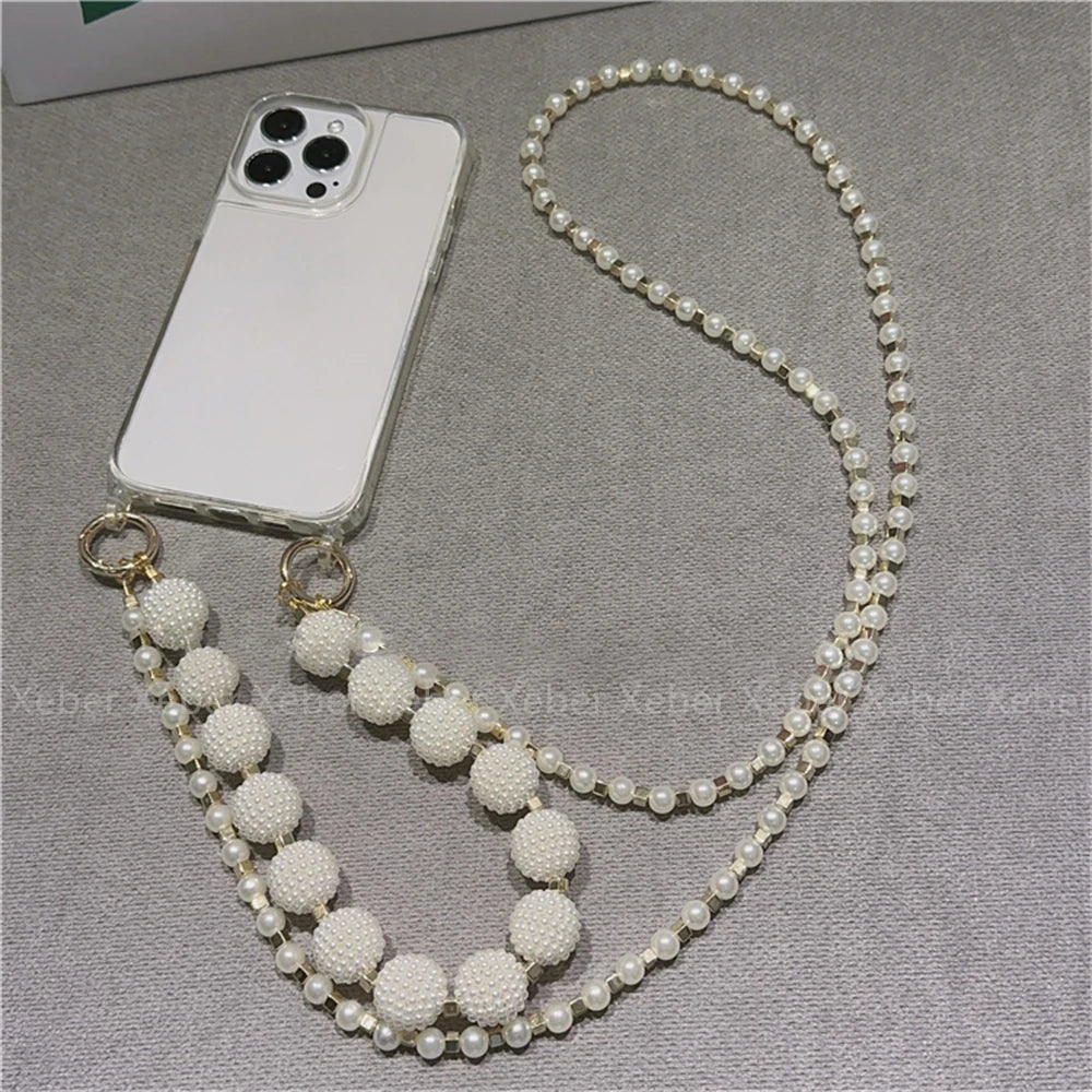 High Quality Crossbody Necklace Pearl Phone Case For iPhone, Clear Phone Case with Crossbody Unique Design