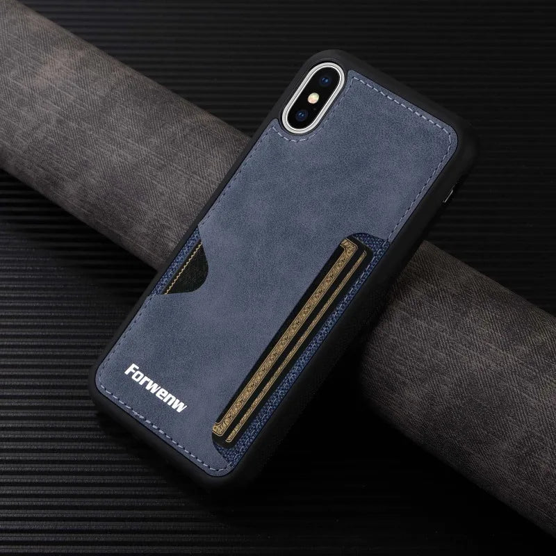 Luxury Leather Case for iPhone with Card Holder Slot, Soft Leather, All Around Protection Phone Case