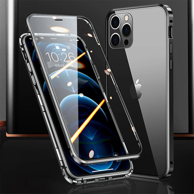 High Quality iPhone Case, 360°Full Metal Protection, Magnetic Phone Case For iPhone, Double-Sided Glass Cover