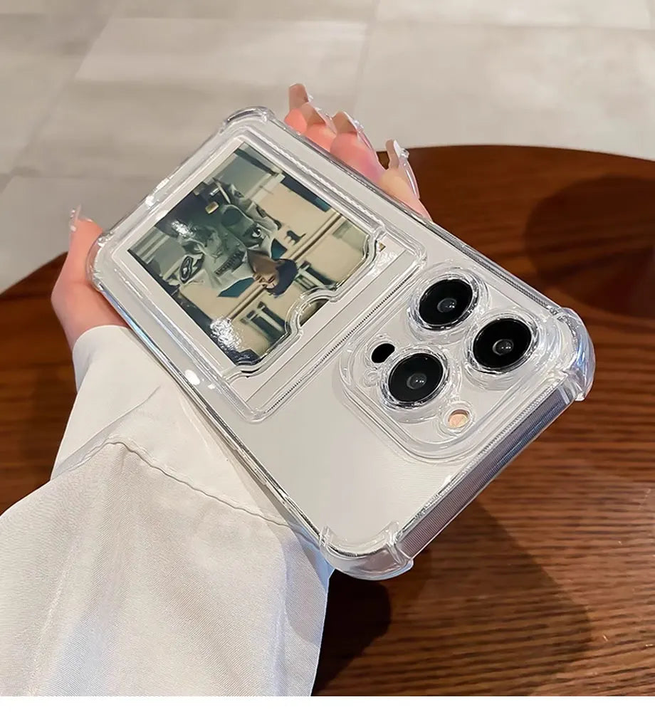 High Quality Transparent Case with Card Holder For iPhone, Shockproof Soft Cover, Anti-Scratch iPhone Case.