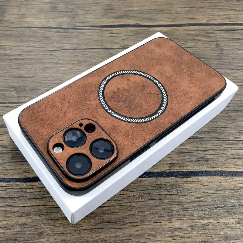 Luxury Leather Case For iPhone, For MagSafe Charging, Full Cover and Camera Lens Protection