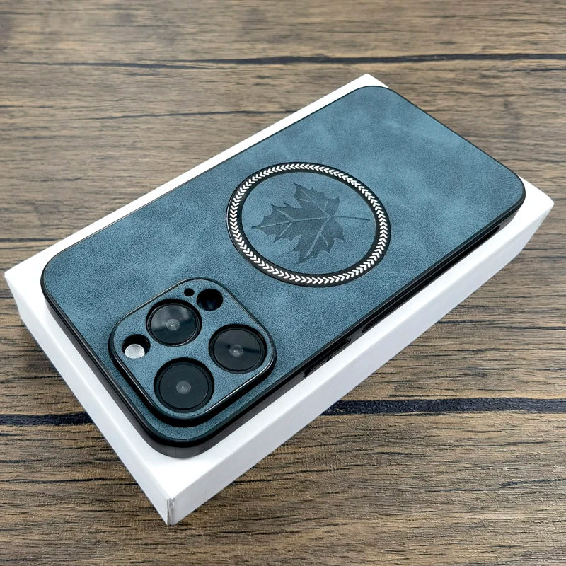 Luxury Leather Case For iPhone, For MagSafe Charging, Full Cover and Camera Lens Protection