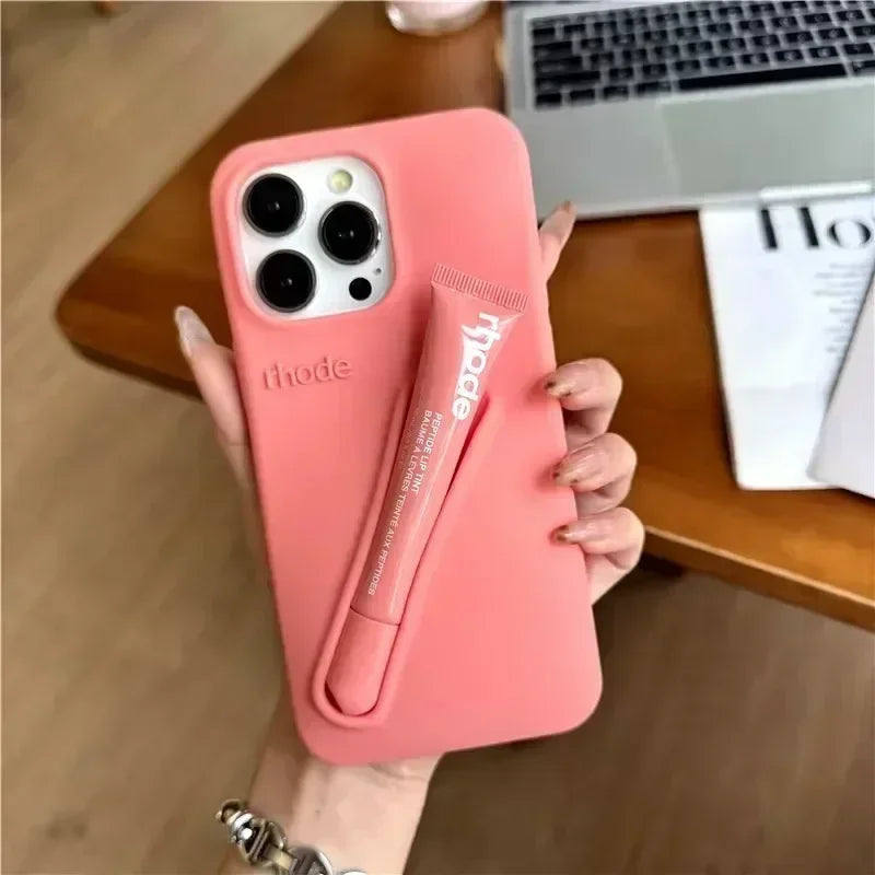 Luxury Silicone Case For iPhone with Lipstick Portable Holder, Unique Design and Shock-proof Resistant Material