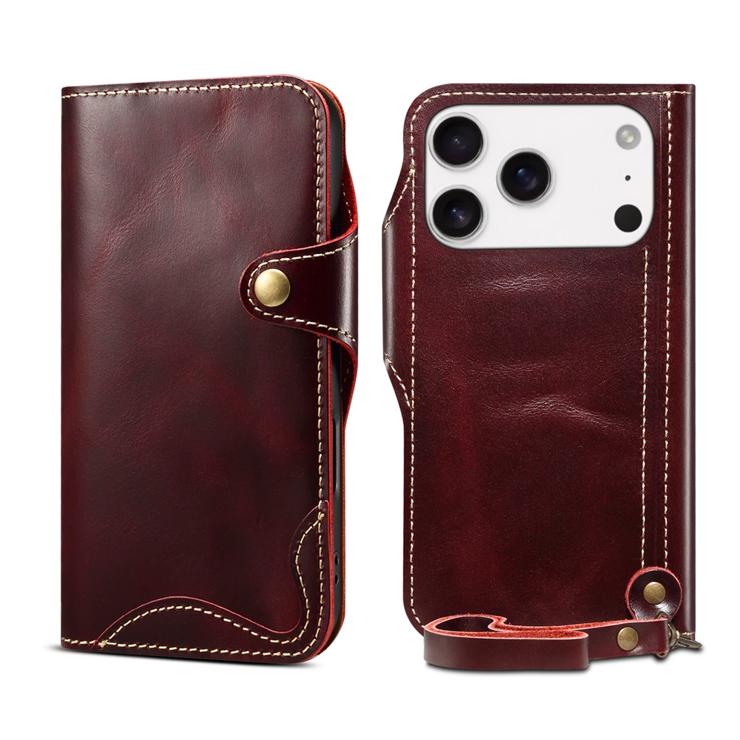 Luxury Cow Leather Case, Flip Wallet Card Holder, Vintage Style, Shockproof Resistant iPhone Case
