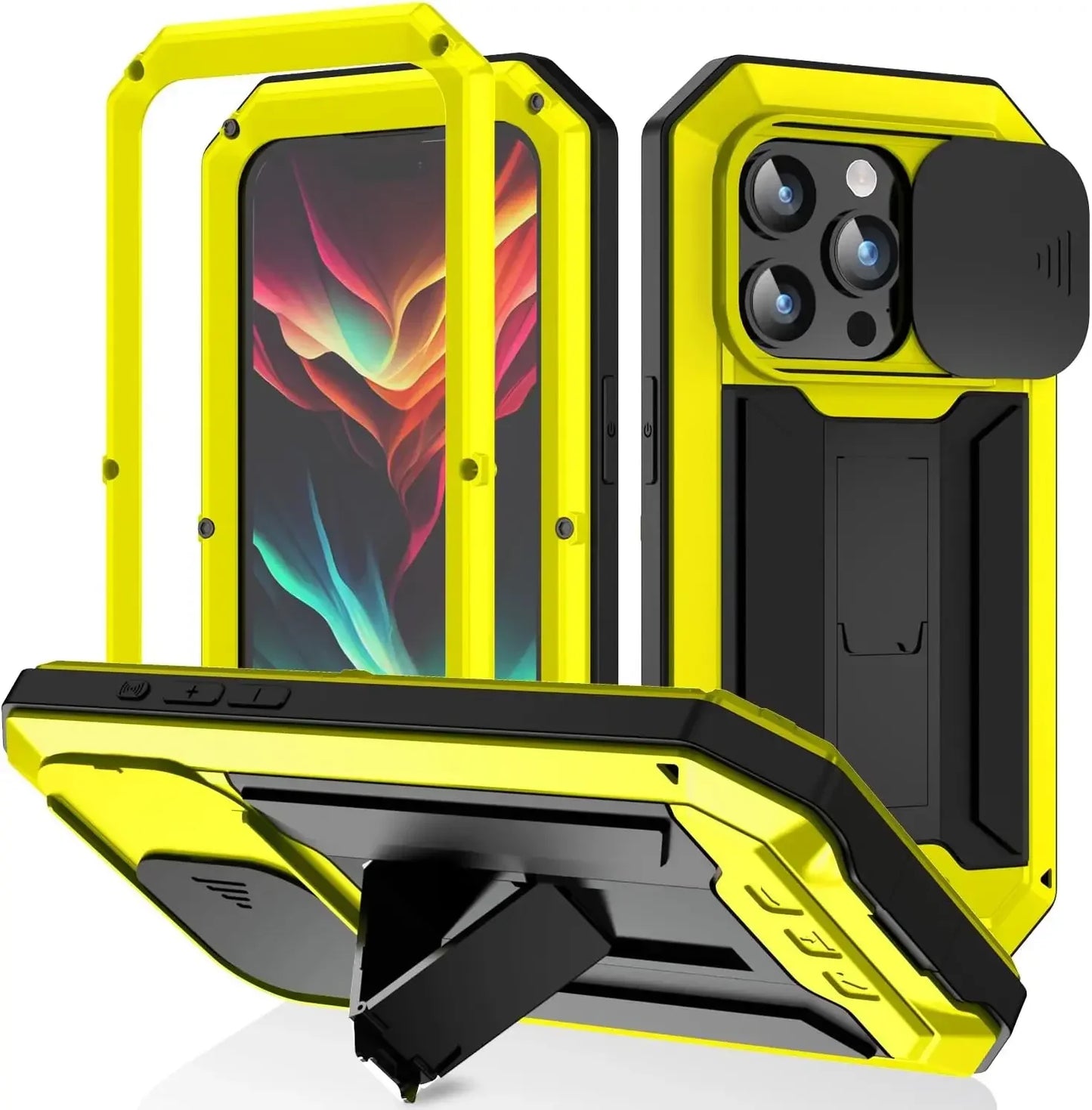Heavy Duty Rugged Metal Case for iPhone, Case for iPhone 16 13 15 14  Pro Max, Screw Military Shockproof Cover with Screen Ca