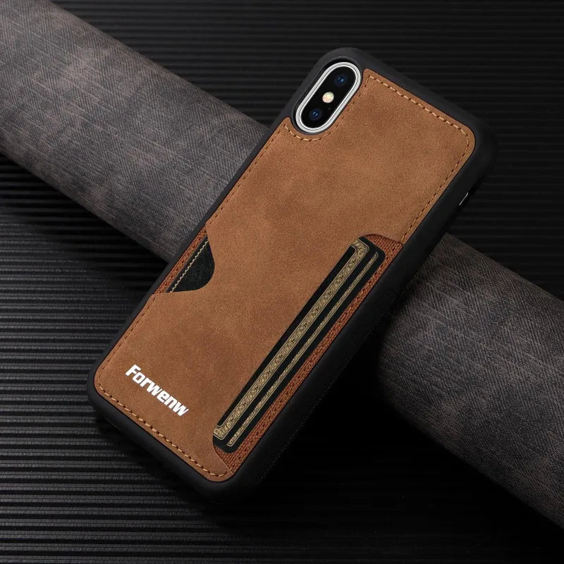 Luxury Leather Case for iPhone with Card Holder Slot, Soft Leather, All Around Protection Phone Case